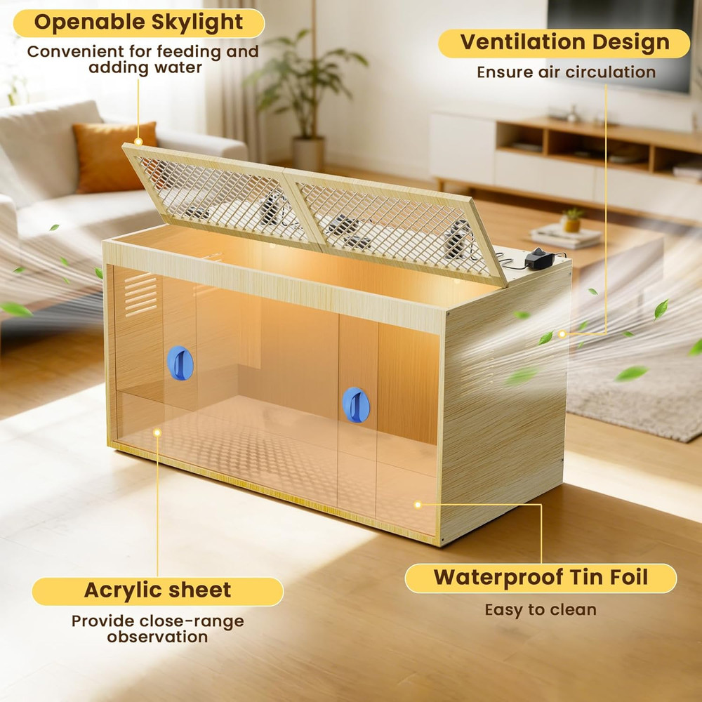 Brooder Box for Chicks, 32 Inch Large Wooden Chicken Brooder Box with 75W Heat L