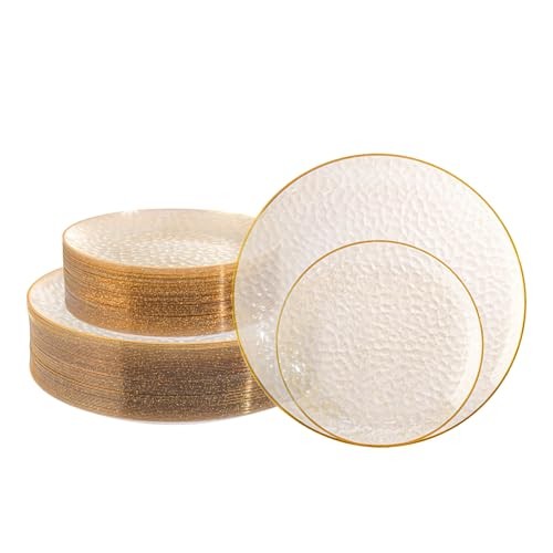 100PCS Clear Plastic Plates with Gold Rim, Includes 50pcs Dinner Clear-100pcs