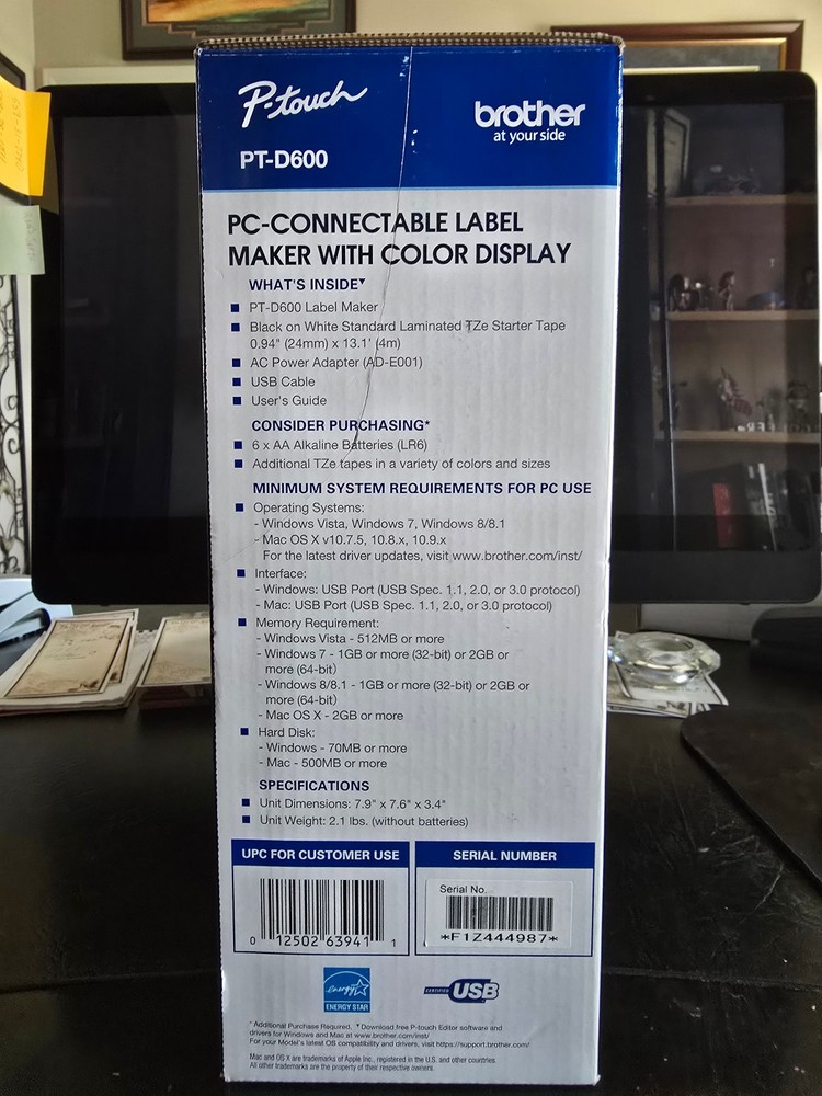 BOTHER P-TOUCH PT-D600 - PC CONNECTABLE LABEL MAKER - NEW OPEN BOX - NEVER USED