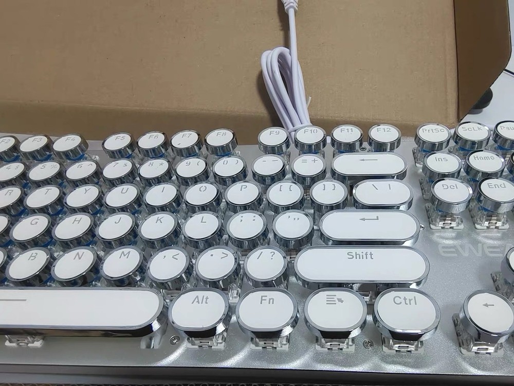 EWEADN Mechanical Wired USB Keyboard White Silver QWERTY Plug & Play