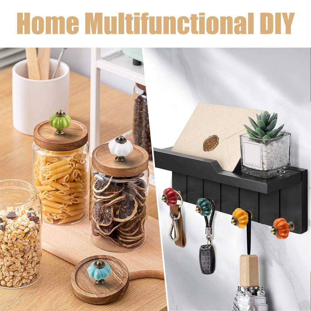 Earthy Yellow Pumpkin Knobs 6 Pack Ceramic Cabinet Knobs Vintage Drawer Pulls...