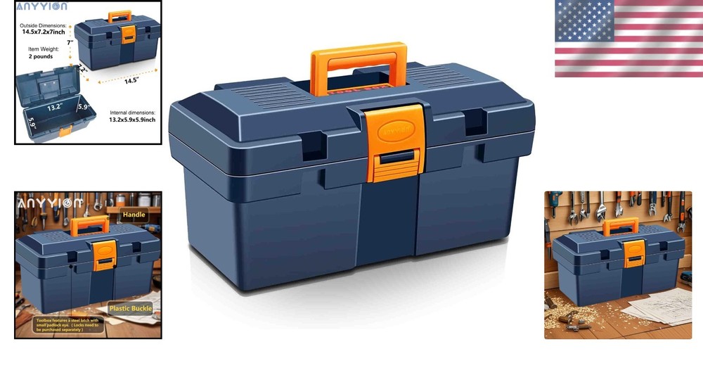 Rugged Lockable Tool Box - 13-Inch Plastic Organizer for Safe Tool Transport