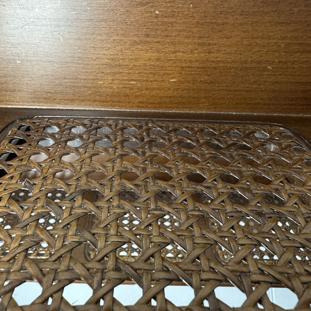 MCM Woven Wicker & Solid Wood Library Book Trough Floor Stand - 2 Tier