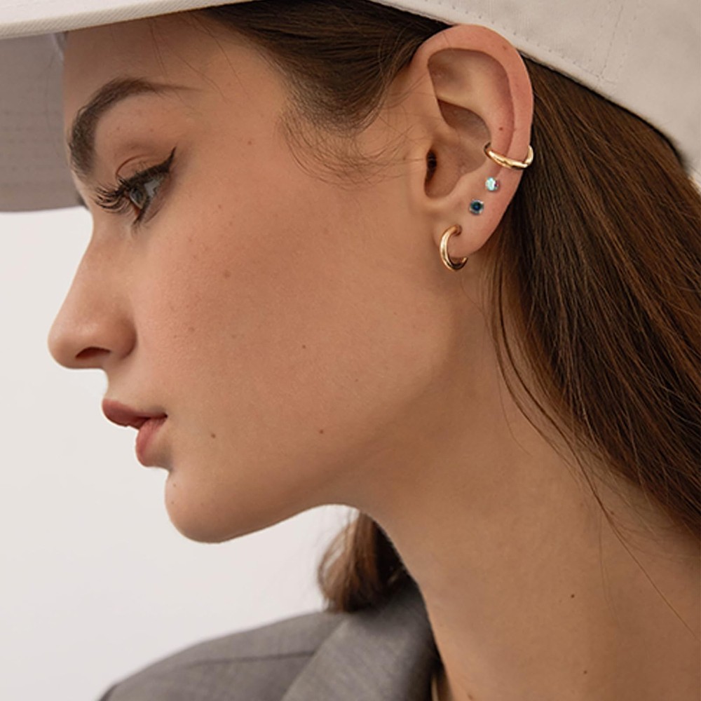 Titanium Earrings for Sensitive Ears - Flat Back Stud & Hoop Earrings Set, Hy...