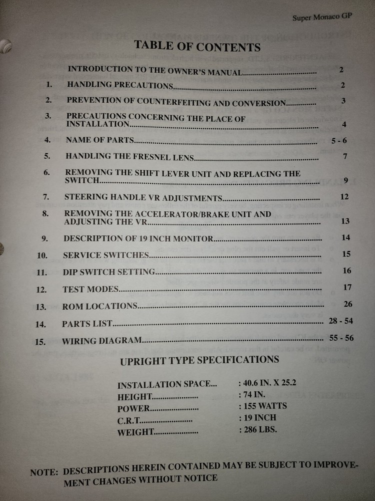 Super Monaco GP Manual Arcade Sega