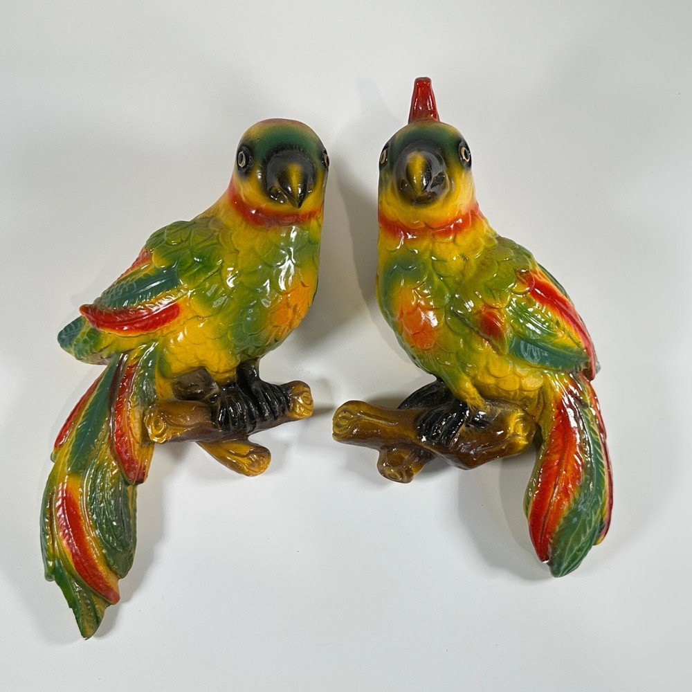 Mid-Century Chalkware Parrot Bird Wall Hanging
