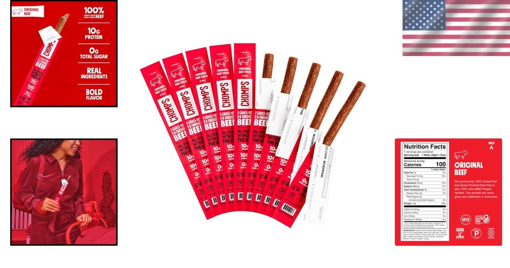 Bold Flavors Beef Jerky Sticks 10-Pack - Zero Sugar, Healthy
