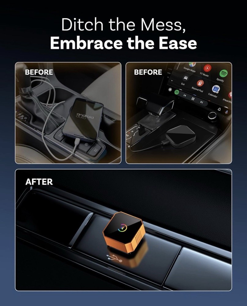 Aimoon Mini Wireless CarPlay Adapter Wired to Wireless Android Auto Plug Play