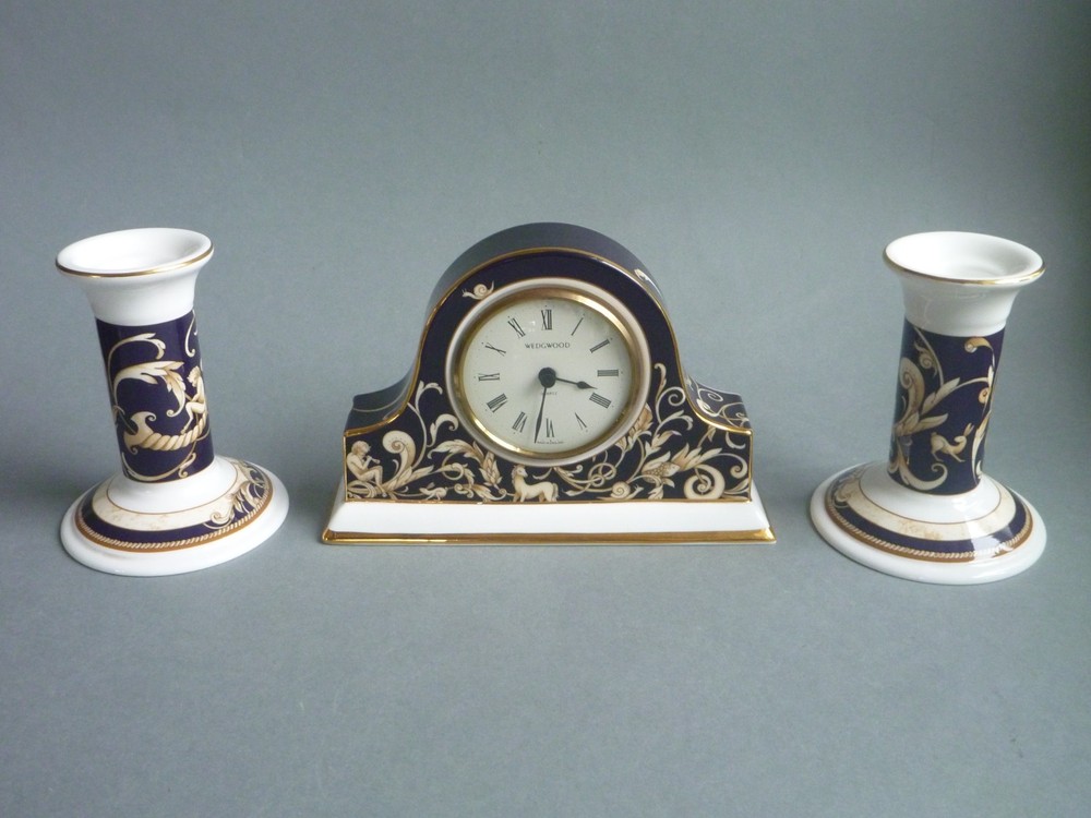 Wedgwood Cornucopia Clock & Candlestick Mantle Set