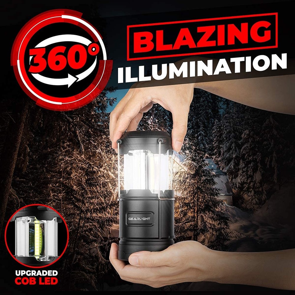 GearLight Camping Lantern - 2 Portable LED Battery Powered with Black
