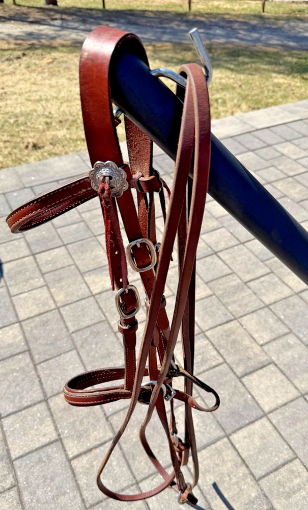 Bitless Bridle Western Leather with Browband, Conchos, Split Reins, Complete Rig