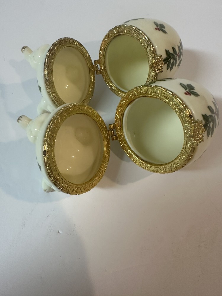 Egg Shaped Christmas HINGED TRINKET BOX Holly, Baum Bros.