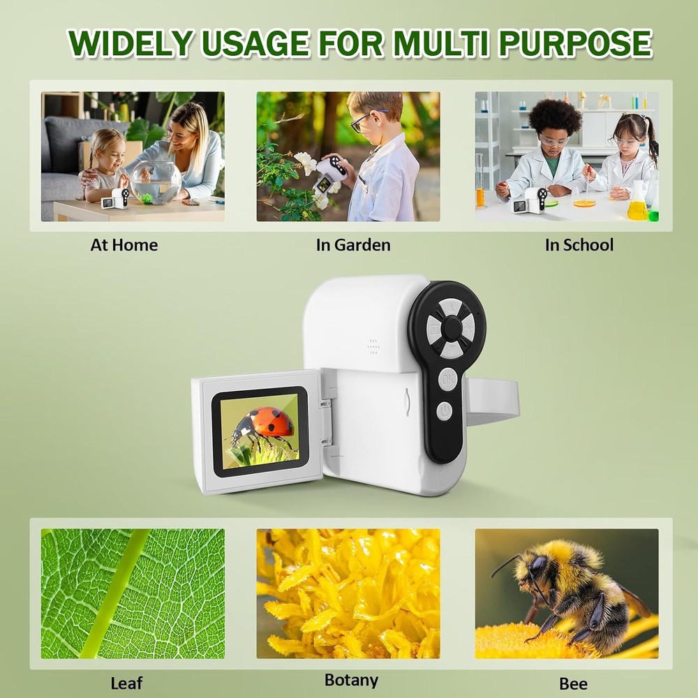 Microscope for Kids - 1000x Handheld Microscope with LED Lights 2'' LCD Screen