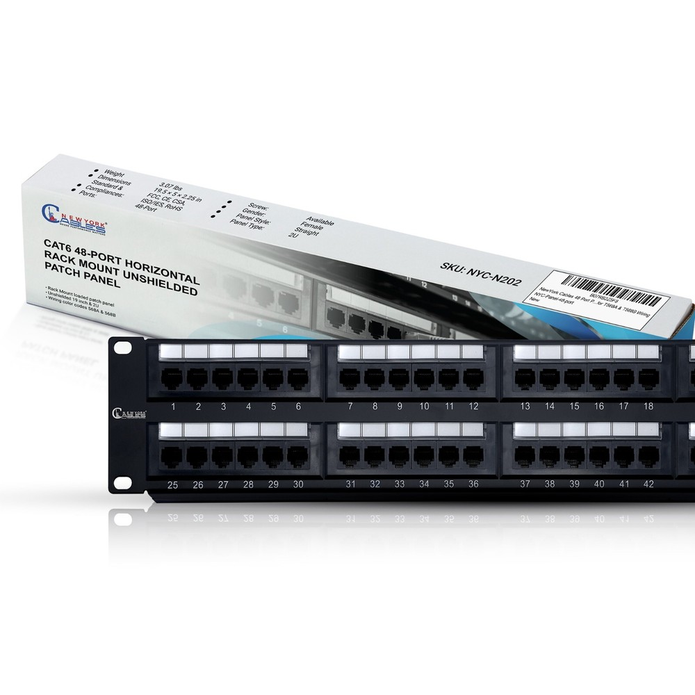 48 Port Patch Panel Cat6 2U Rack & Wall Mount Ethernet UTP Keystone Patch Panel