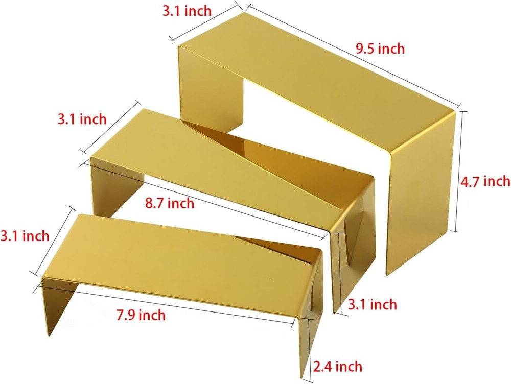 Handbag display rack, 3 gold-colored display stands