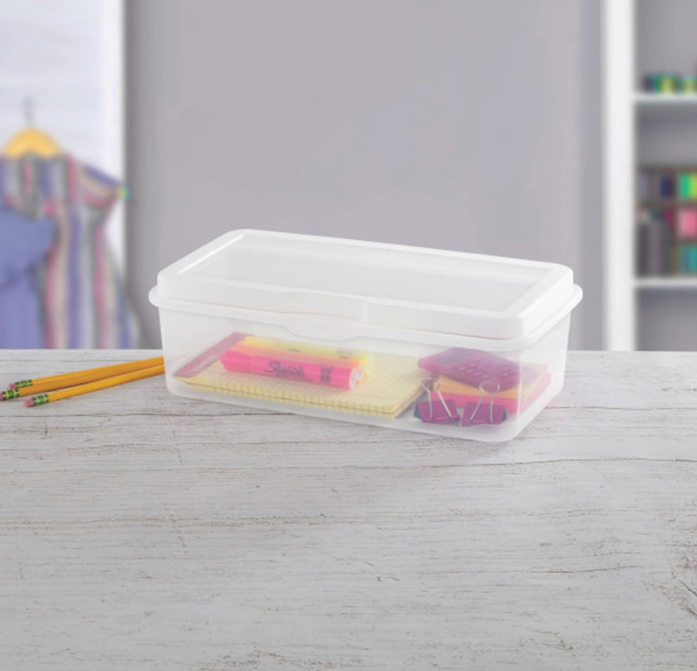 Sterilite 6-Pack Rectangular Large Fliptop, Clear Plastic Storage Box with Hinge