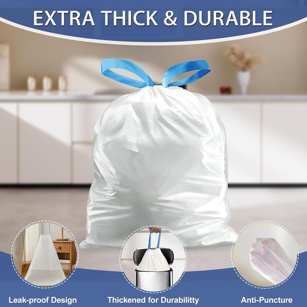 120 Count Heavy-Duty 15 Gallon Drawstring Garbage Bags for Yard & Kitchen