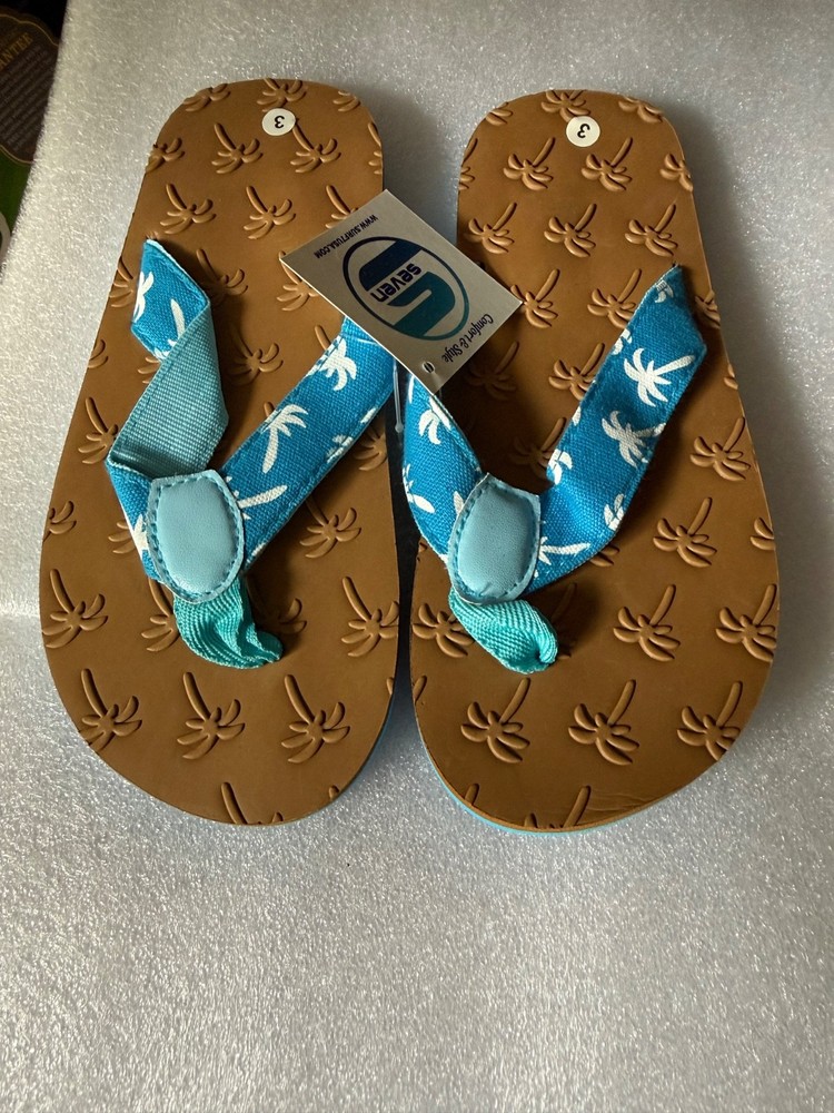 Surf 7 Palm Tree Flip Flops Light Blue Size 3