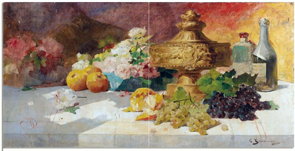 Tile Mural Fruit Oranges Grape Bottle Flowers Kitchen Backsplash Marble Ceramic