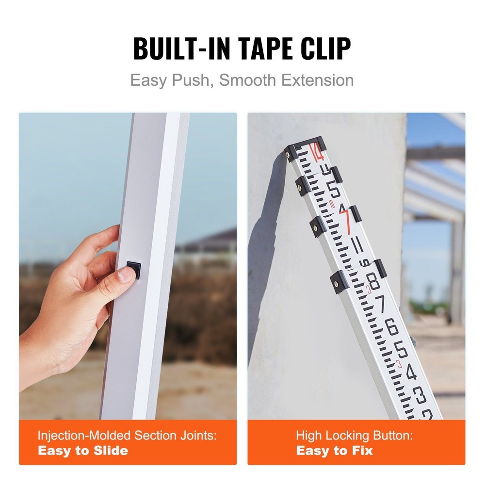 14ft Aluminum Measuring Rod: 4-Section, Rectangular, Dual Markings, Level
