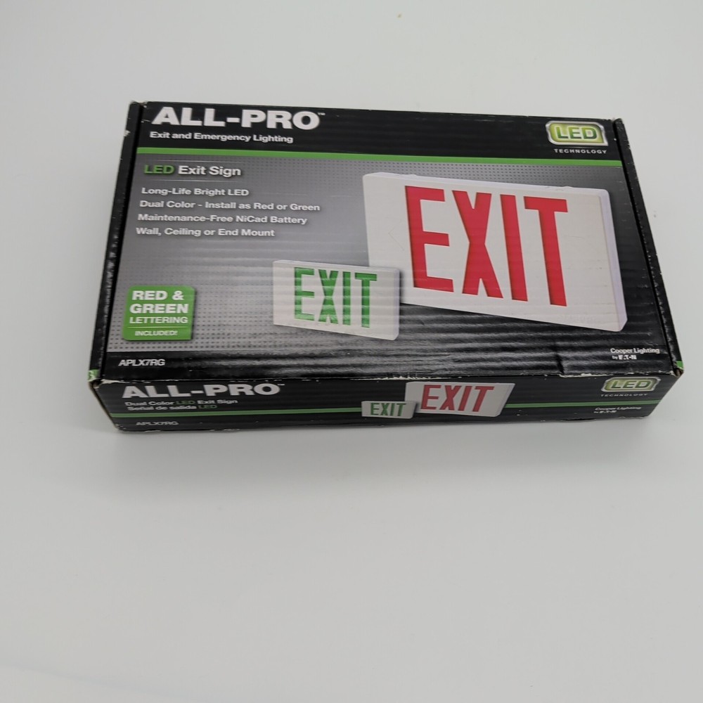 APLX7RG ALL-PRO EXIT AND EMERGENCY LIGHTING LED EXIT SIGN /RED & GREEN LETTERING
