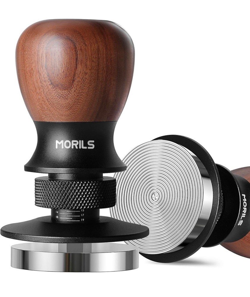 MORILS Walnut Wood Coffee Espresso Tamper Adjustable Depth 53.3mm
