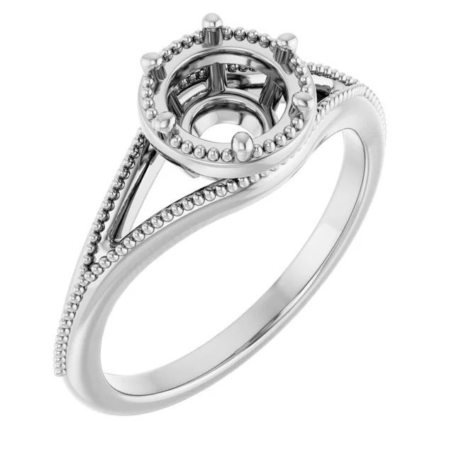 925 Sterling Silver Semi Mount Ring Setting Round 10mm Natural Zircon