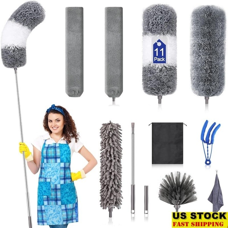 11pcs Feather Duster Set W/ Telescopic Pole Bendable Microfiber Dusting Tools US