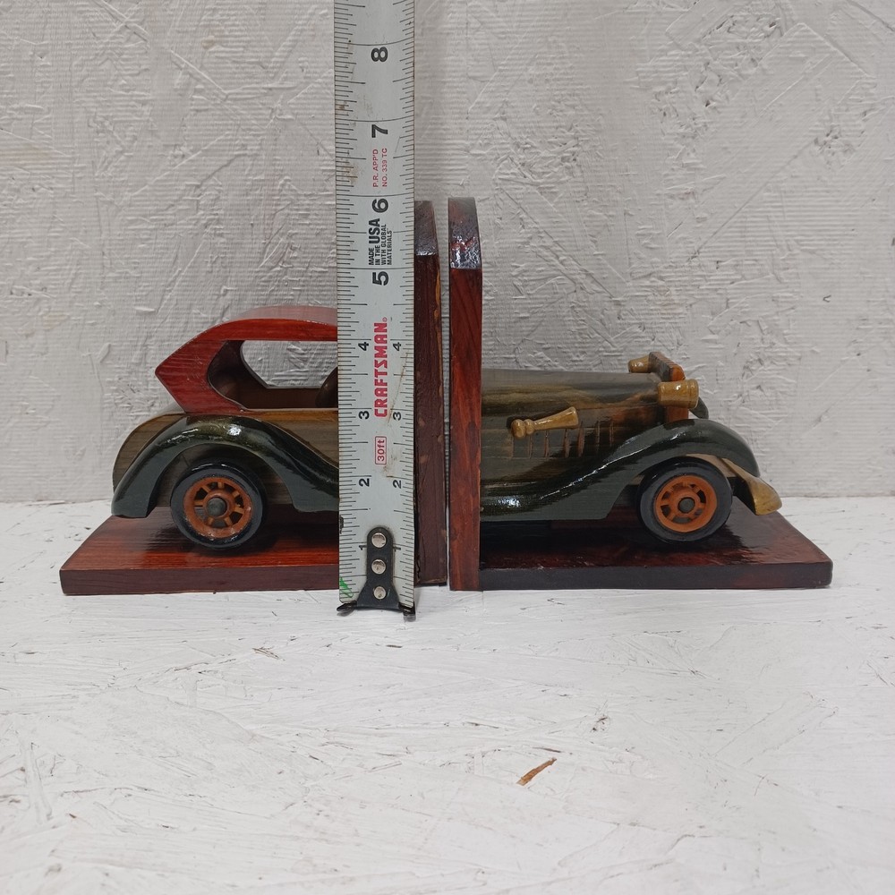 Vintage wooden car bookends hand crafted