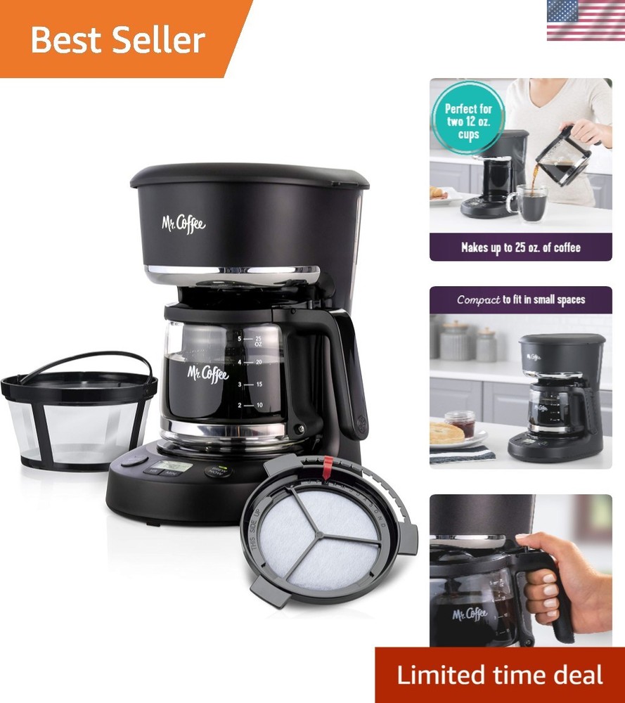 Programmable 5-Cup Coffee Maker for Small Spaces with Reusable Filter & Carafe