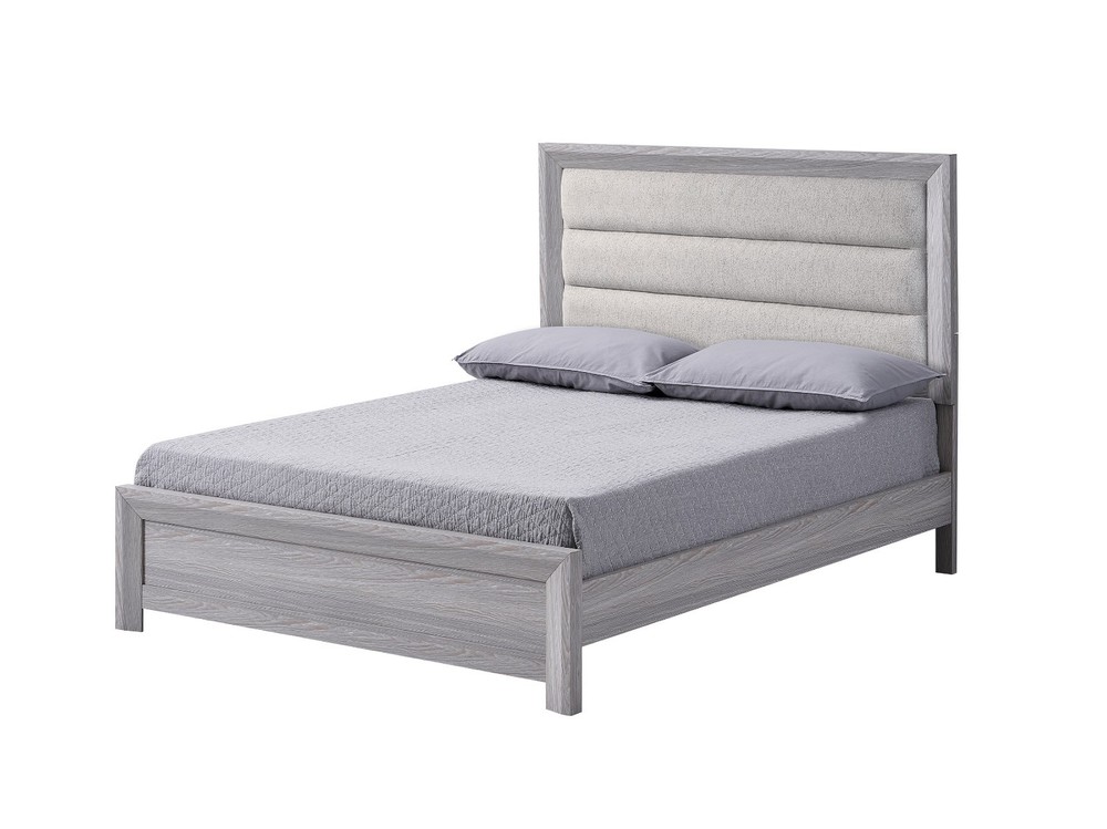 3Pc Rustic Gray Finish Full Upholstered Panel Bed Chest Nightstand Bedroom Set