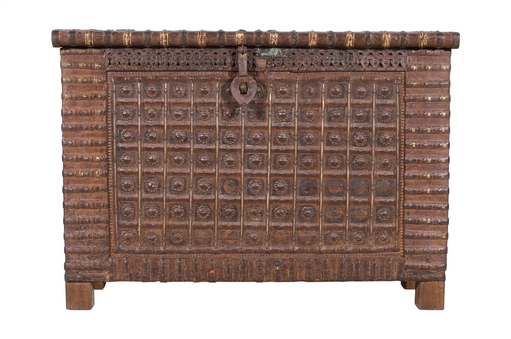 Antique Indian Teak Wood Pitara Console Chest