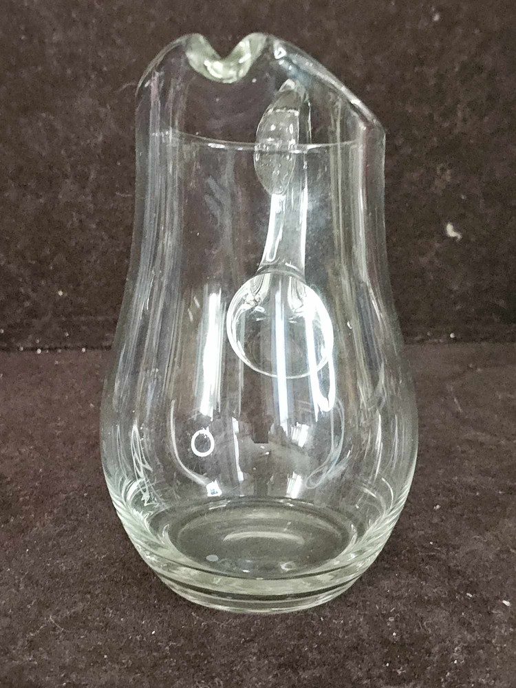 Small Hand Blown Clear Glass Pitcher Applied Handle 6 3/8"T