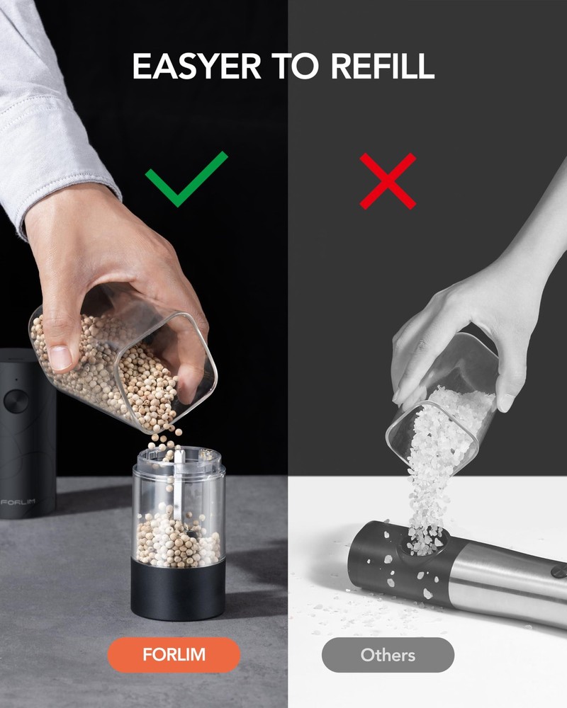 FORLIM Electric Salt and Pepper Grinder Set, USB Rechargeable, Automatic Salt