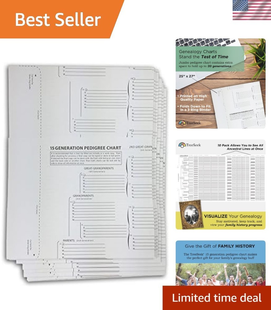 Quality 15 Generation Pedigree Chart - 10 Blank Forms for Ancestry Research