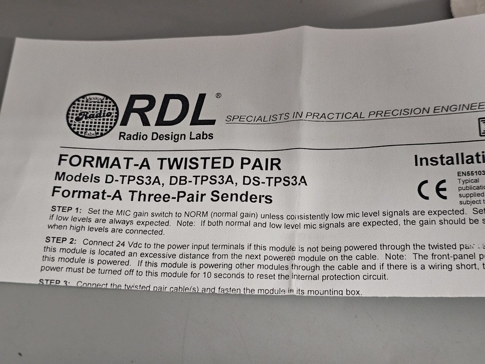 RDL D-TPS3AC Active Three-Pair Sender - Twisted Pair Format-A New In Box