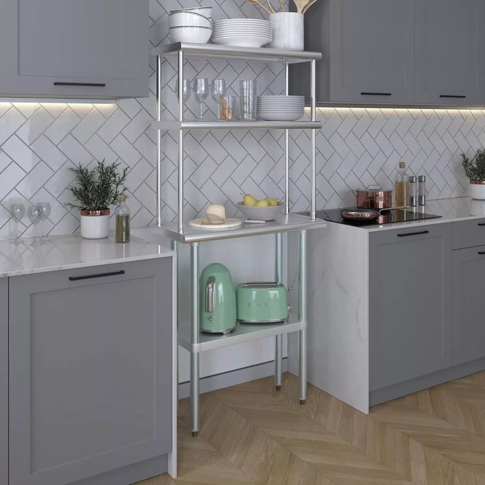 Commercial Kitchen Prep & Work Table, NSF Stainless Steel Table w/ Double Oversh