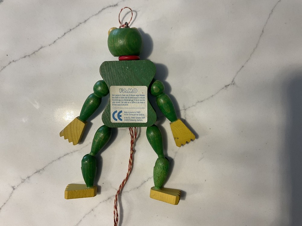 Vintage Austrian Wooden Frog Jumping Jack String Puppet