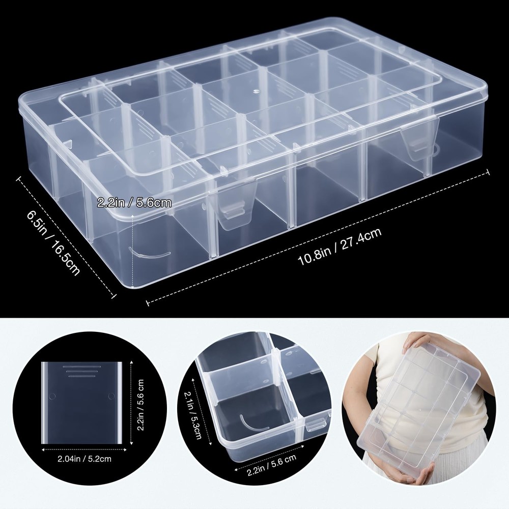 Benbilry 2 Pack 15 Grids Clear Storage Containers Plastic Organizer Box Craft...