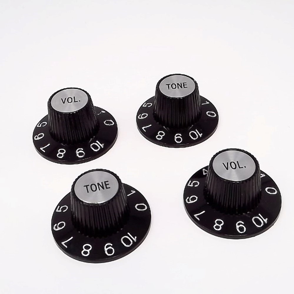 True Custom Shop® Black Witch Hat Control Knobs with Silver Inserts for Gibson