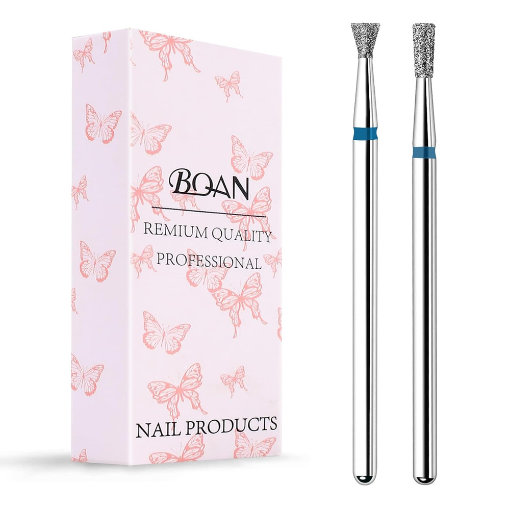 2Pcs Diamond Cuticle Nail Drill Bits 3/32” Flat Conical for Acrylic Nails