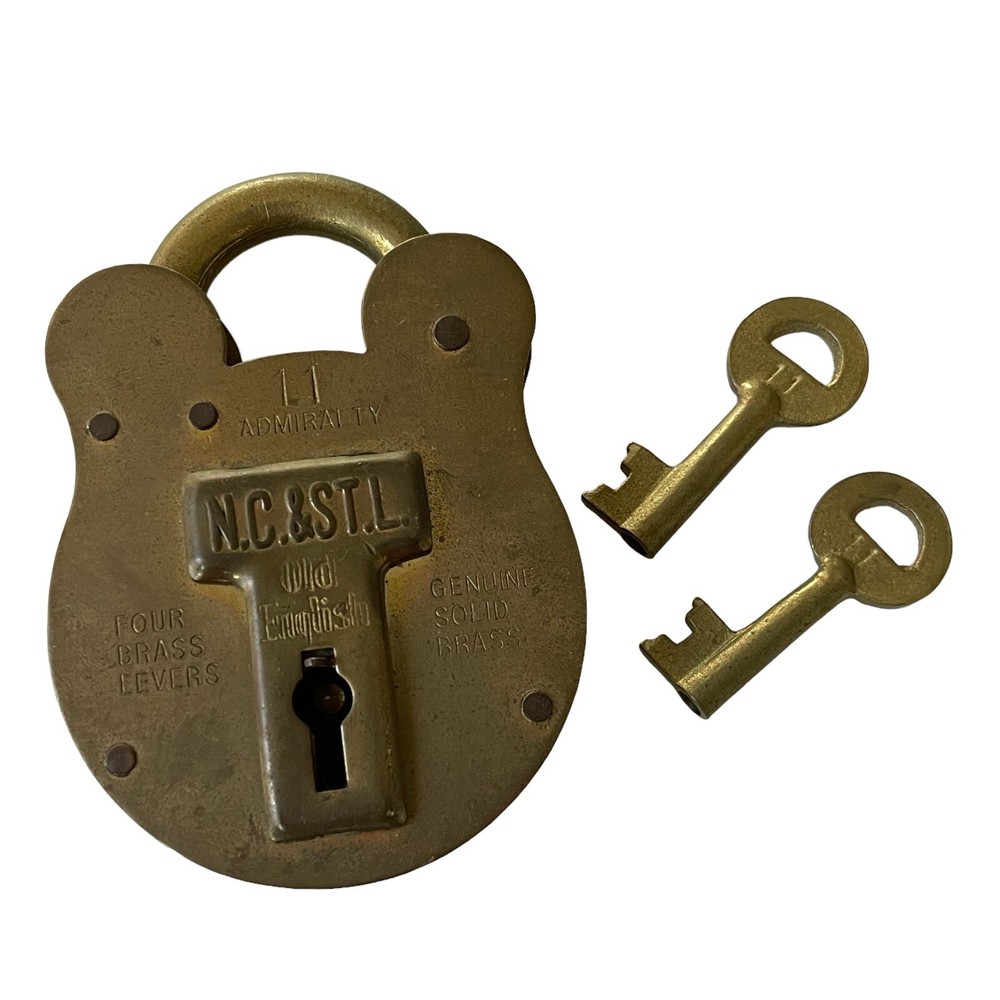 Antique Brass Levers System Pad Lock Original Old Hand Crafted With Keys