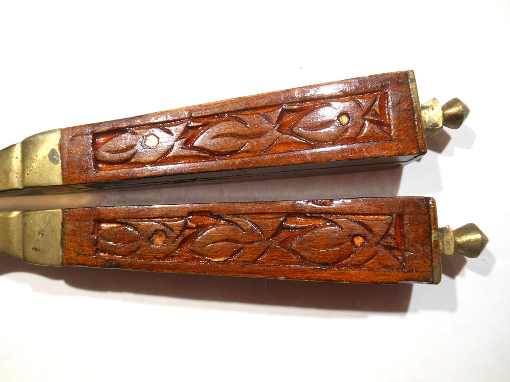 Vintage Brass Nutcracker With Engraved Wood Handle 7" Long