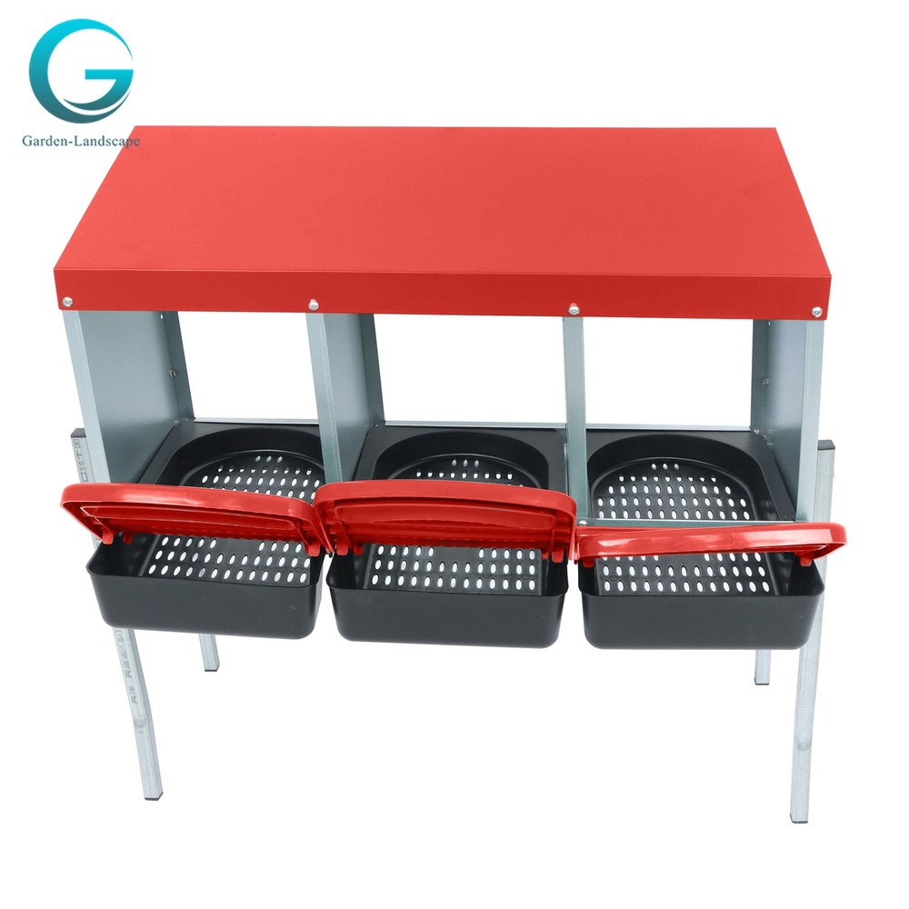 3 Holes Red Automatic Egg Collection Chicken Nesting Boxes With Metal Legs