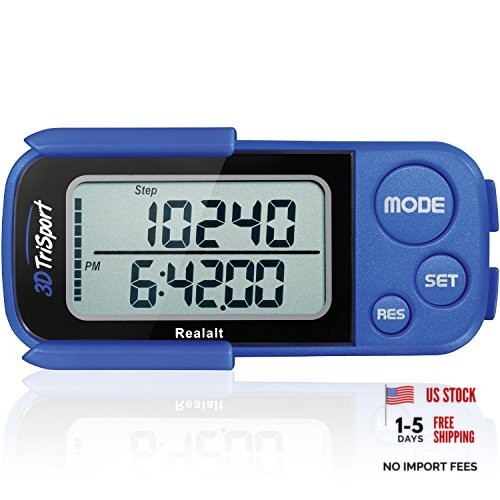 3DTriSport 3D Walking Pedometer with Clip & Strap, Accurate Step One Size Blue