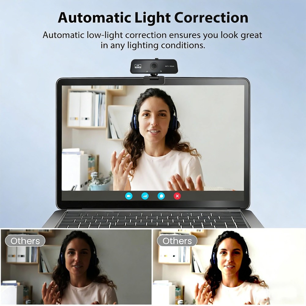 4K Webcam Autofocus Web Camera Noise Cancel with Microphone for PC Desktop Lapto