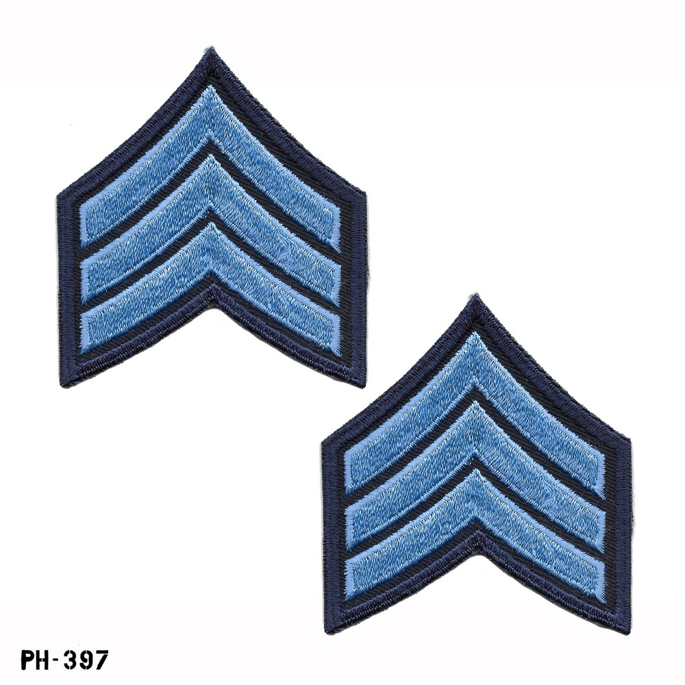 Sergeant Chevrons Sleeve Patches, Pair ~ Blue/Blue ~ NEW Gemsco USA