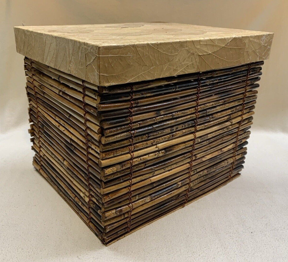 Decorative Bamboo & Copper Lidded Trinket Stash Box Lid Boho