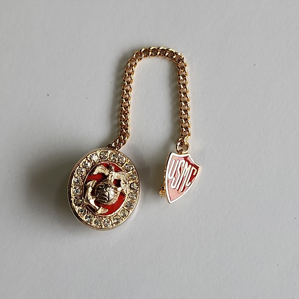 USMC Pin 2-Piece Globe Anchor & Shield Connected w/ Chain