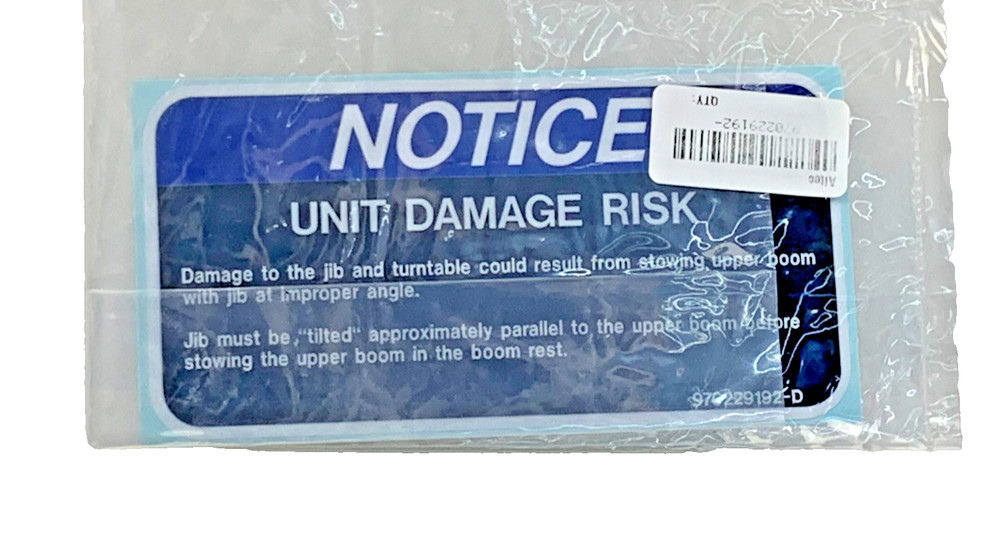 Altec 970229192 Unit Damage Risk Placard Decal (old stock)